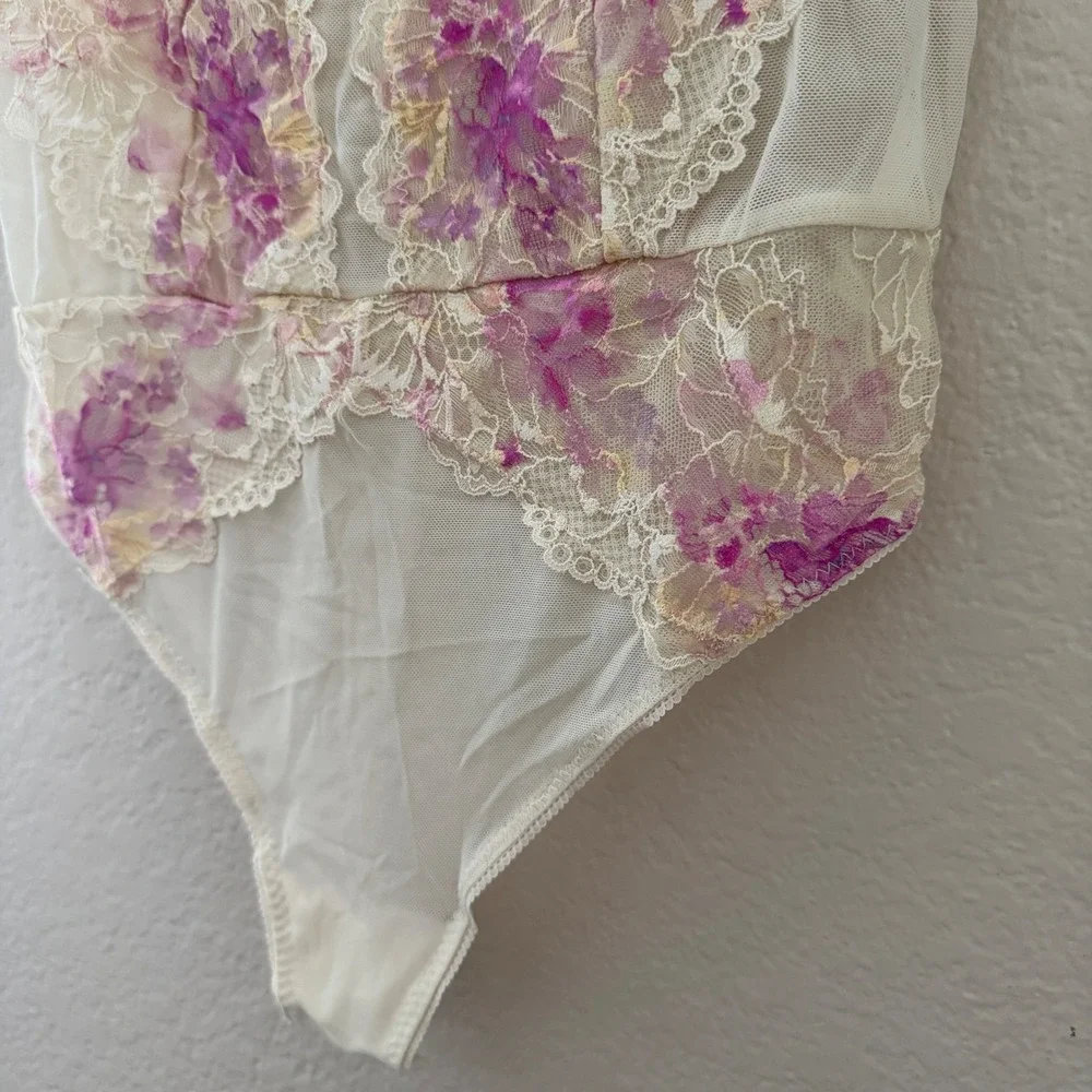 Free People Spring Soiree Printed Bodysuit Floral Lace Off the Shoulder Femme